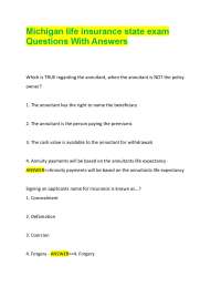 Michigan life insurance state exam Questions With Answers