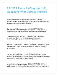 PSY 272 Exam 1 (Chapters 1-3) Questions With Correct Answers.