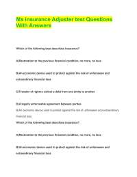 Ms insurance Adjuster test Questions With Answers
