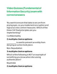 Video Quizzes (Fundamental of Information Security) exam with correct answers