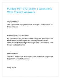 Purdue PSY 272 Exam 1 Questions With Correct Answers