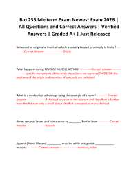 Bio 235 Midterm Exam Newest Exam 2026 | All Questions and Correct Answers | Verified Ans