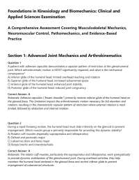 Foundations in Kinesiology and Biomechanics: Clinical and Applied Sciences Examination A C