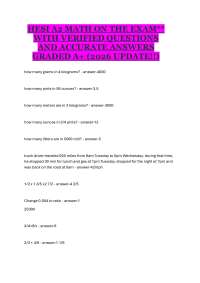 HESI A2 MATH ON THE EXAM** WITH VERIFIED QUESTIONS AND ACCURATE ANSWERS