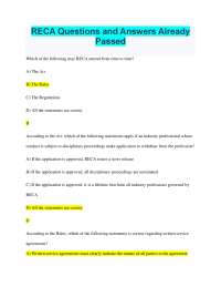 RECA Questions and Answers Already Passed