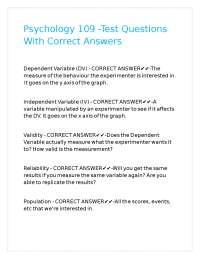 Psychology 109 -Test Questions With Correct Answers