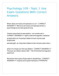 Psychology 109 - Topic 1 Uoa Exam Questions With Correct Answers