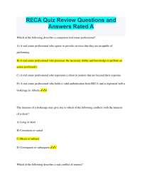 RECA Quiz Review Questions and Answers Rated A