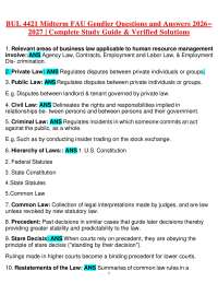 BUL 4421 Midterm Study Guide – FAU Gendler Business Law 1 (2026–2027) Chapter Review Notes