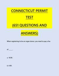 CONNECTICUT PERMIT TEST (651 QUESTIONS AND ANSWERS) 2026