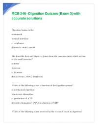 MCB 246 - Digestion Quizzes (Exam 3) with accurate solutions