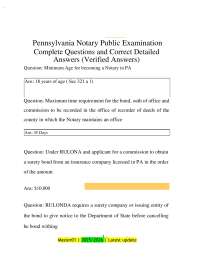 Pennsylvania Notary Public Examination Complete Questions and Correct Detailed Answers (Ve