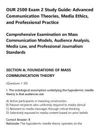 OUR 2500 Exam 2 Study Guide: Advanced Communication Theories, Media Ethics, and Profession