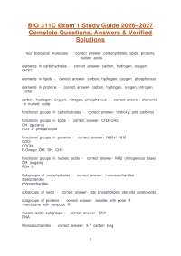 BIO 311C Exam 1 Study Guide 2026–2027 | Complete Questions, Answers & Verified Solutions