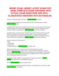 NREMT EXAM / NREMT LATEST EXAM TEST BANK COMPLETE EXAM TESTBANK WITH ACTUAL EXAM QUESTIONS