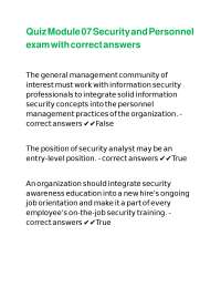 Quiz Module 07 Security and Personnel exam with correct answers