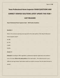 Texas Professional Home Inspector EXAM QUESTIONS AND CORRECT VERIFIED SOLUTIONS LATEST UPD