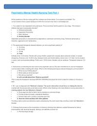 Psychiatric Mental Health Nursing Test Part 1 Updated