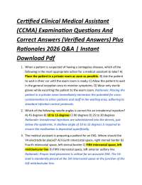 Certified Clinical Medical Assistant (CCMA) Examination Questions And Correct Answers