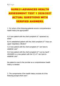NUR631-ADVANCED HEALTH ASSESSMENT TEST 1 2026/2027 ACTUAL QUESTIONS WITH ANSWERS