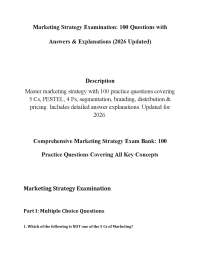 Marketing Strategy Examination: 100 Questions with Answers & Explanations (2026 Updated)