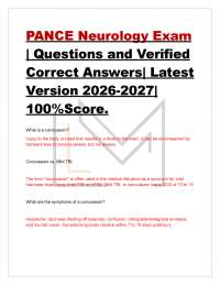 PANCE Neurology Exam | Questions and Verified Correct Answers| Latest Version 2026-2027