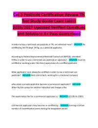 Cat 3 Pesticide Certification Review TN Test Study Guide Exam Latest 2026/2027 Updated V