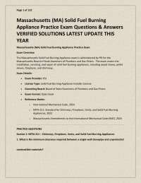 Massachusetts (MA) Solid Fuel Burning Appliance Practice Exam Questions & Answers VERIFIED