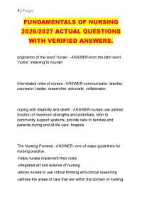 FUNDAMENTALS OF NURSING 2026/2027 ACTUAL QUESTIONS WITH VERIFIED ANSWERS.