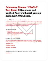 Pulmonary Disease ^PEARLS^ Test Exam 1| Questions and Verified Answers| Latest Version