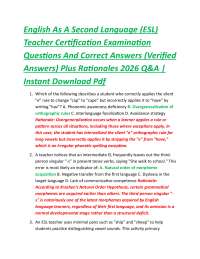 English As A Second Language (ESL) Teacher Certification Examination Questions