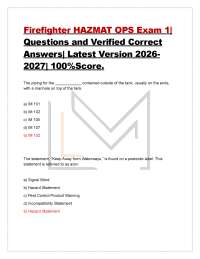 Firefighter HAZMAT OPS Exam 1| Questions and Verified Correct Answers| Latest Version 20