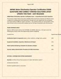 AWWA Water Distribution Operator Certification EXAM QUESTIONS AND CORRECT VERIFIED SOLUTIO