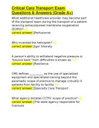 Critical Care Transport Exam Questions & Answers (Grade A+)