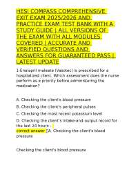 HESI COMPASS COMPREHENSIVE EXIT EXAM 2025/2026 AND PRACTICE EXAM TEST BANK WITH A STUDY GU