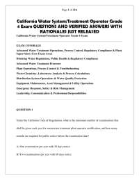 California Water System Treatment Operator Grade 4 Exam QUESTIONS AND VERIFIED ANSWERS WIT