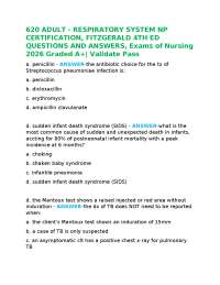 620 ADULT - RESPIRATORY SYSTEM NP CERTIFICATION, FITZGERALD 4TH ED QUESTIONS AND ANSWERS,