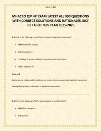 MHACBO QMHP EXAM LATEST ALL 300 QUESTIONS WITH CORRECT SOLUTIONS AND RATIONALES JUST RELEA