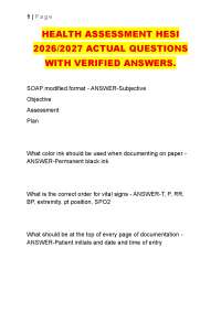 HEALTH ASSESSMENT HESI 2026/2027 ACTUAL QUESTIONS WITH VERIFIED ANSWERS.