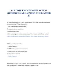 NAB CORE EXAM 2026-2027 ACTUAL QUESTIONS AND ANSWERS GUARANTEED A+