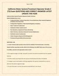 California Water System Treatment Operator Grade 2 (T2) Exam QUESTIONS AND CORRECT ANSWERS