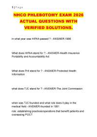NHCO PHLEBOTOMY EXAM 2026 ACTUAL QUESTIONS WITH VERIFIED SOLUTIONS.