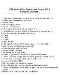 PJM Generation Dispatcher Exam 2025 accurate answers