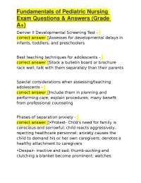 Fundamentals of Pediatric Nursing Exam Questions & Answers (Grade A+)