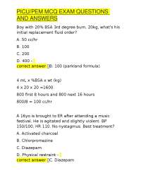 PICU/PEM MCQ EXAM QUESTIONS AND ANSWERS