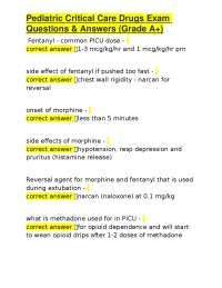Pediatric Critical Care Drugs Exam Questions & Answers (Grade A+)