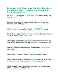 Sociology 101- Final Exam Review Questions & Answers 2026, Exams of Nursing Graded A+| Val