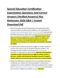 Special Education Certification Examination Questions And Correct Answers