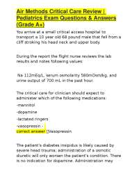 Air Methods Critical Care Review | Pediatrics Exam Questions & Answers (Grade A+)