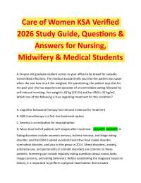 Care of Women KSA Verified 2026 Study Guide, Questions & Answers for Nursing, Midwifery